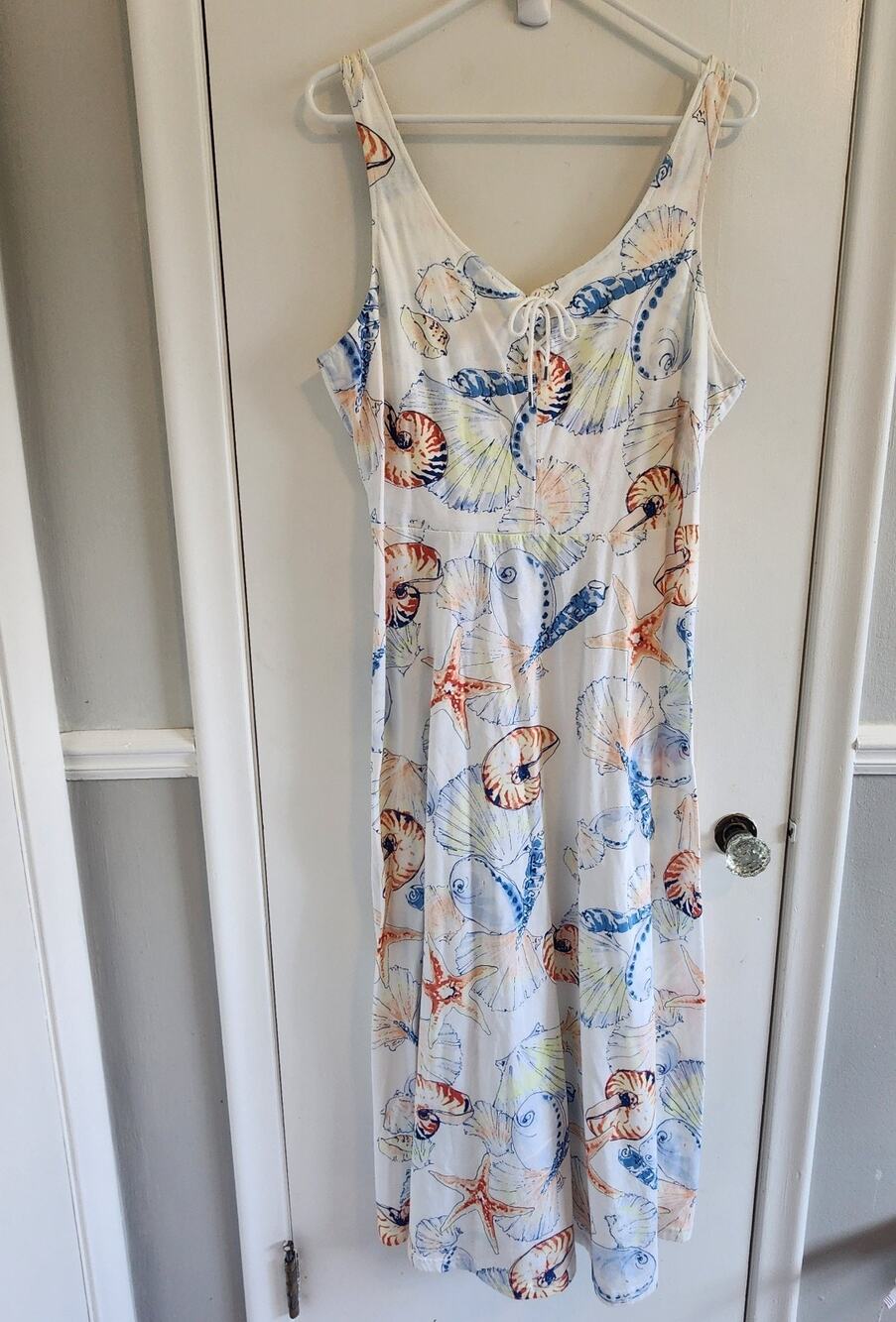 Chaps XL Sleeveless Midi Dress Seashell Starfish Coquette Coastal Beach Travel